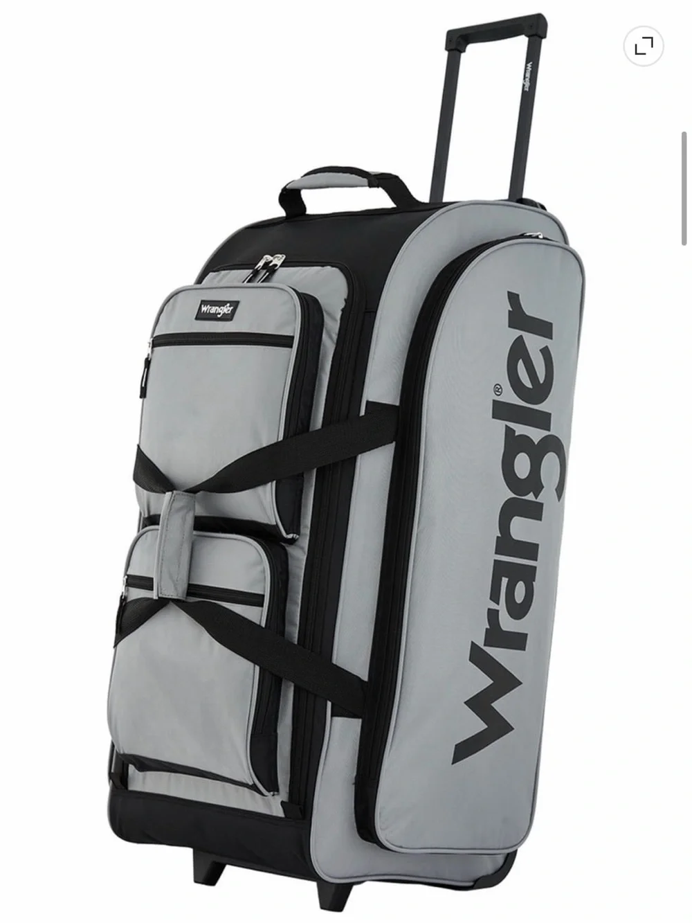 Wrangler Light Gray and Black Rolling Travel Duffel